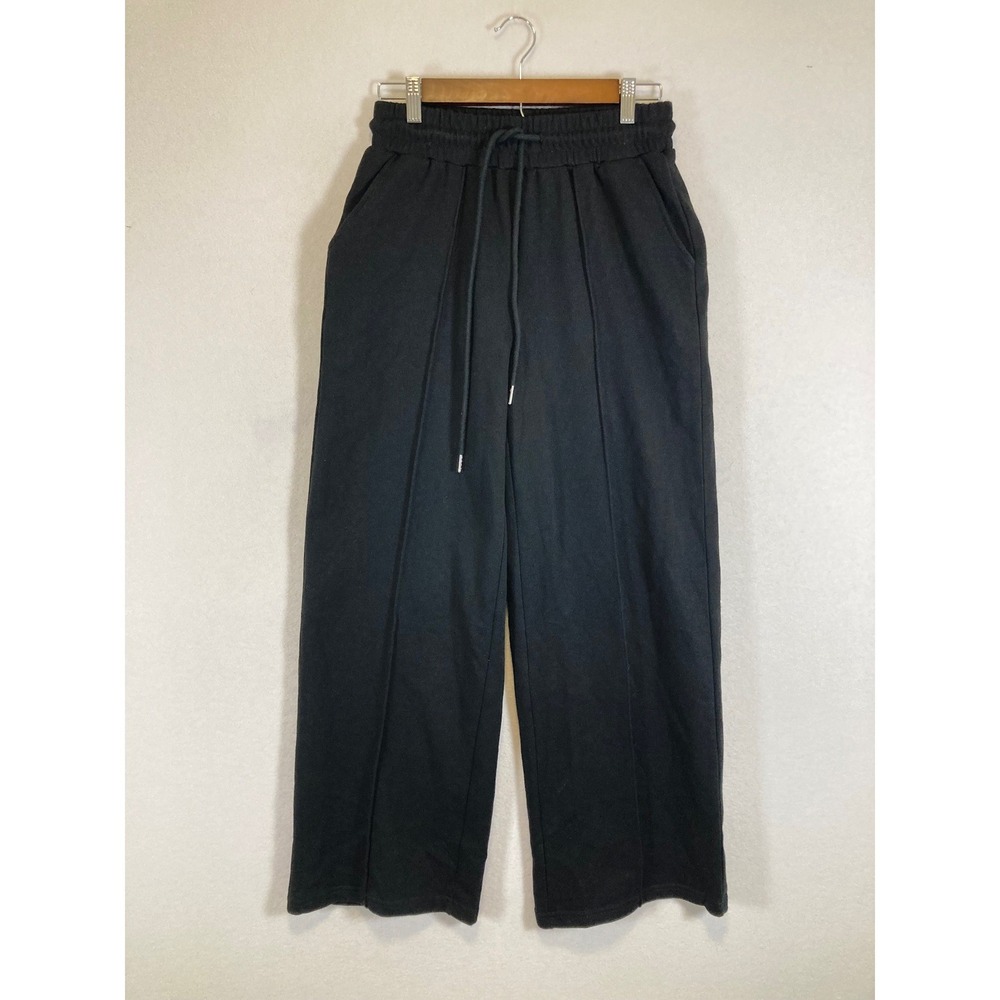 Athleisure Automet Womens Small Black Pintuck Wide Leg Drawstring‎ Sweatpants